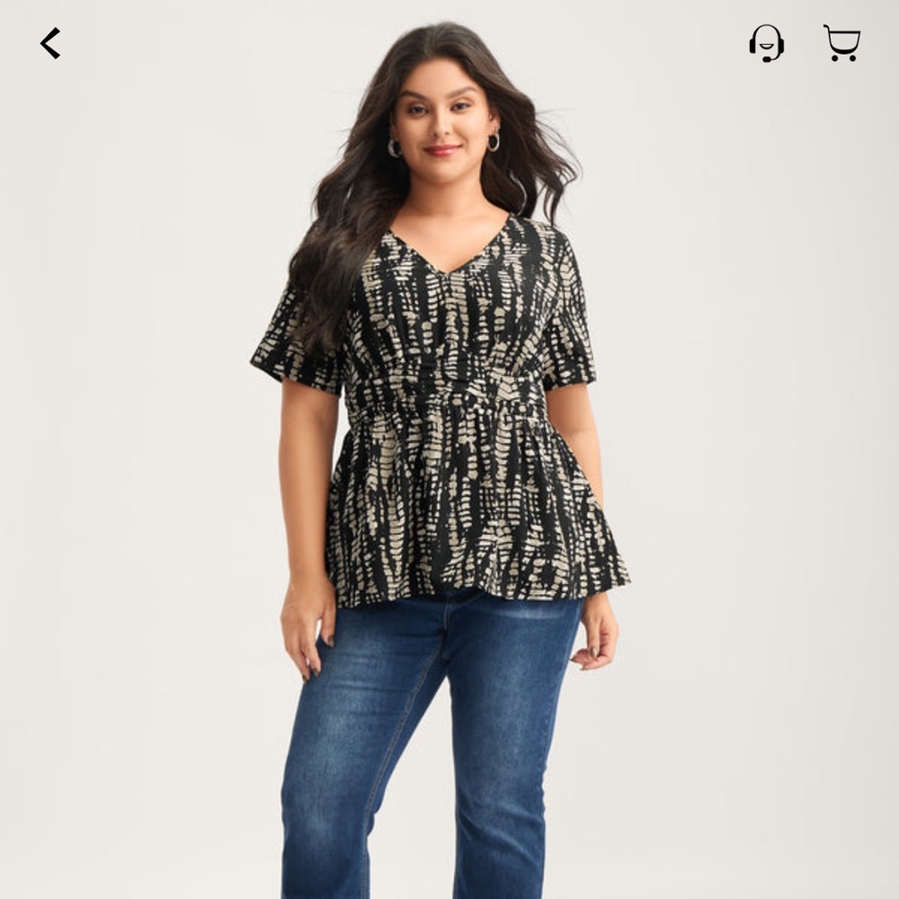 NWT Black and Beige Fitted Peplum Blouse Plus Size